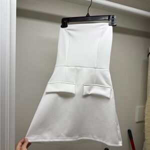 open lace back dress Aubriana Strapless Mini Dress White